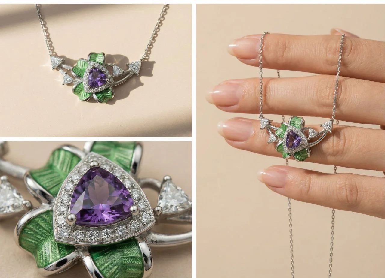 Колье "Мерседес" с аметистом и бриллиантами